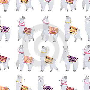 Seamless pattern with cute lamas