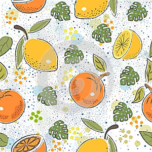Seamless Pattern with cute lemons and oranges.