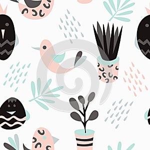 Seamless pattern with cute little birds