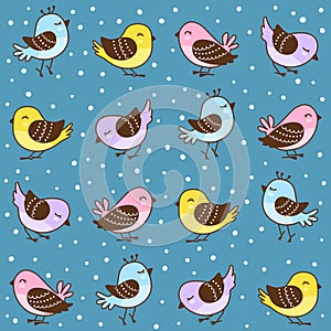 Seamless pattern with cute little birds