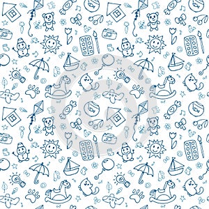 Seamless pattern for cute little boys and girls. Sketch style. Hand drawn children drawings. Doodle children drawing background