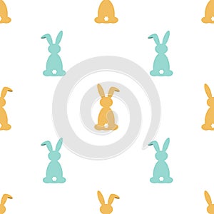 Seamless pattern with cute little Easter rabbits cartoon style. Vintage pastel colors. Colorful bunny background for textile,