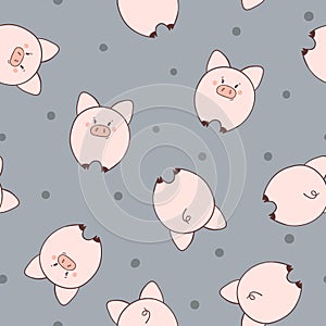 Seamless pattern with cute little pigs. Baby print