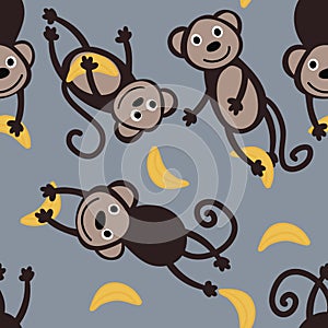 Seamless pattern with cute monkey and banana
