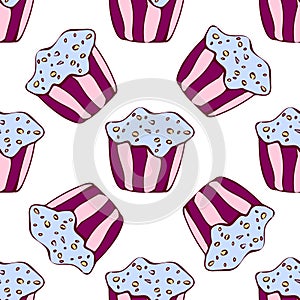 Seamless pattern with cute muffins