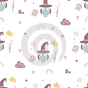 Seamless pattern with cute owl