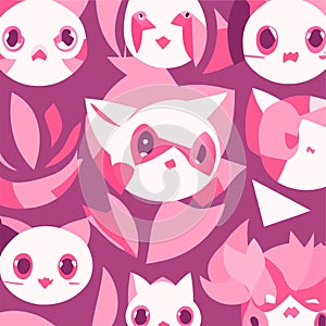 Seamless pattern with cute owls and flowers. Vector illustration. Generative AI