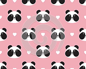 Seamless pattern of cute panda face with heart