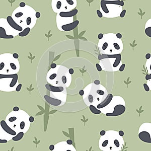 Seamless Pattern with cute panda. Kids background Vector