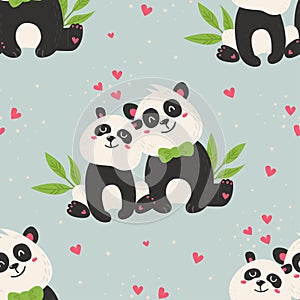 Seamless pattern with cute pandas