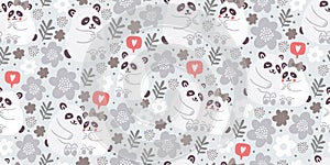 Seamless pattern with cute pandas couples, love