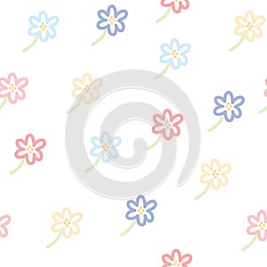 Seamless pattern of cute pastel flower on white background.Nature.Floral.Minimal