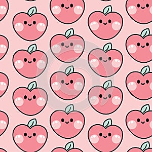 Seamless pattern of cute peach smile face background.Catoon