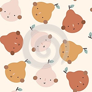 Seamless pattern with cute pears. Kids print. Vector