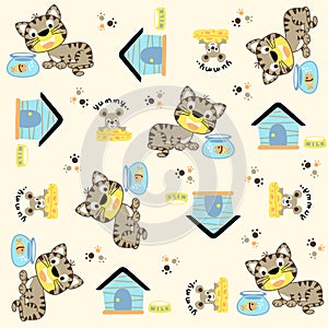 Seamless pattern with cute pets cartoon