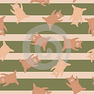 Seamless pattern cute pigs. Background of chubby piggy in doodle style