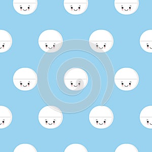 Seamless pattern with cute pills tablet. Simple flat vector illustration on blue background.