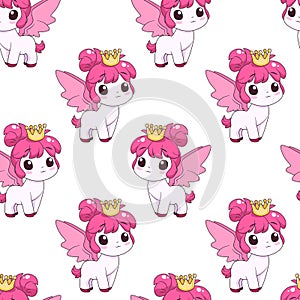 Seamless pattern with cute pony. Vector tile