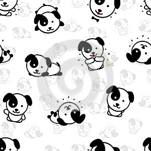 Seamless Pattern with Cute Puppy Dog Vector Illustrations, Collection of Home Animals Simple Texture Elements, Black and