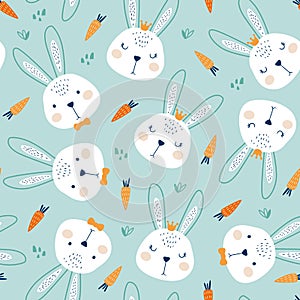 Seamless pattern with cute rabbit. Vector photo