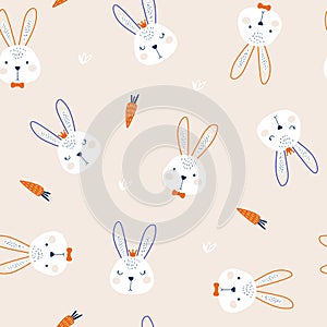 Seamless pattern with cute rabbit. Vector photo