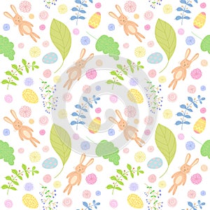 Seamless pattern with cute rabbits. Easter background.