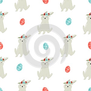 Seamless pattern with cute rabbits. Easter holiday decoration