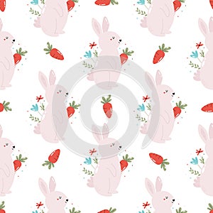 Seamless pattern with cute rabbits. Easter holiday decoration