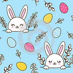 Seamless pattern with cute rabbits and eggs for happy Easter design 2