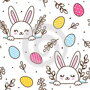 Seamless pattern with cute rabbits and eggs for happy Easter design