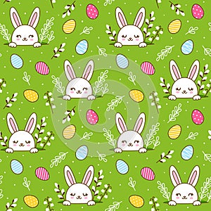 Seamless pattern with cute rabbits and eggs for happy Easter design 4