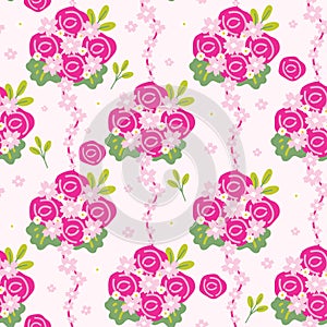 Seamless pattern of cute rose line hand drawn background.Bunch of flowers