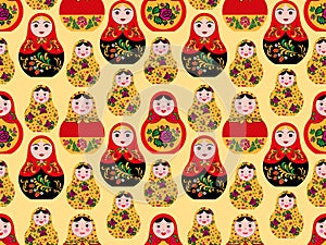 Seamless pattern with cute russian dolls