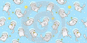 Seamless pattern with cute scottish fold cats astronauts