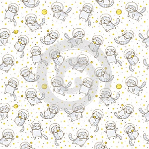 Seamless pattern with cute scottishfold cats astronauts