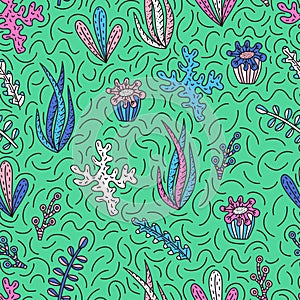 Seamless pattern with cute seaweeds