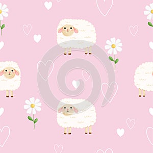 Seamless pattern with cute sheep and flower for your fabric, children textile, apparel, nursery decoration, gift wrap paper, baby
