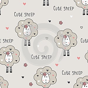 Seamless pattern with cute sheep