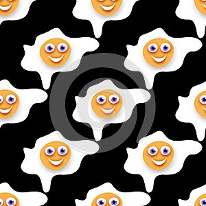 Seamless Pattern with Cute Smilying Fried Eggs