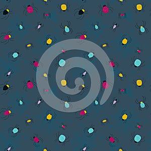 Seamless pattern with cute spiders. Vector illustrations