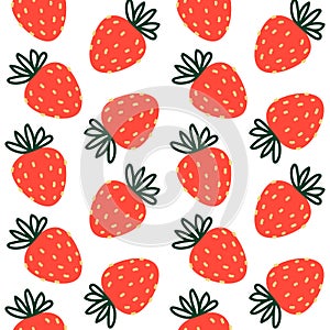 Seamless pattern with cute strawberries  isolated on white - cartoon background for happy summer design