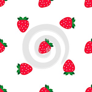 Seamless pattern cute strawberry with leaf on white backgound. Vector illustration