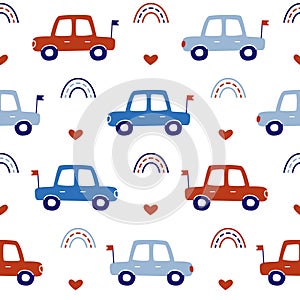 Seamless pattern with cute toys cars - cartoon background for children textile and wrapping design