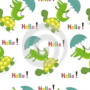 Seamless pattern with cute turtle and crocodile. vector print.
