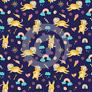 Seamless pattern with cute unicorns