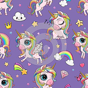 Seamless Pattern with cute unicorns photo