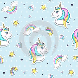 Seamless pattern with cute unicorns.