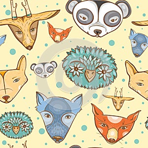 Seamless pattern with cute wild animals