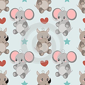 Seamless pattern with cute wild kid animal. African safari rino and elephant. . Vector illustration Scandinavian style