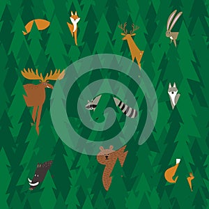 Seamless pattern with cute woodland animals.